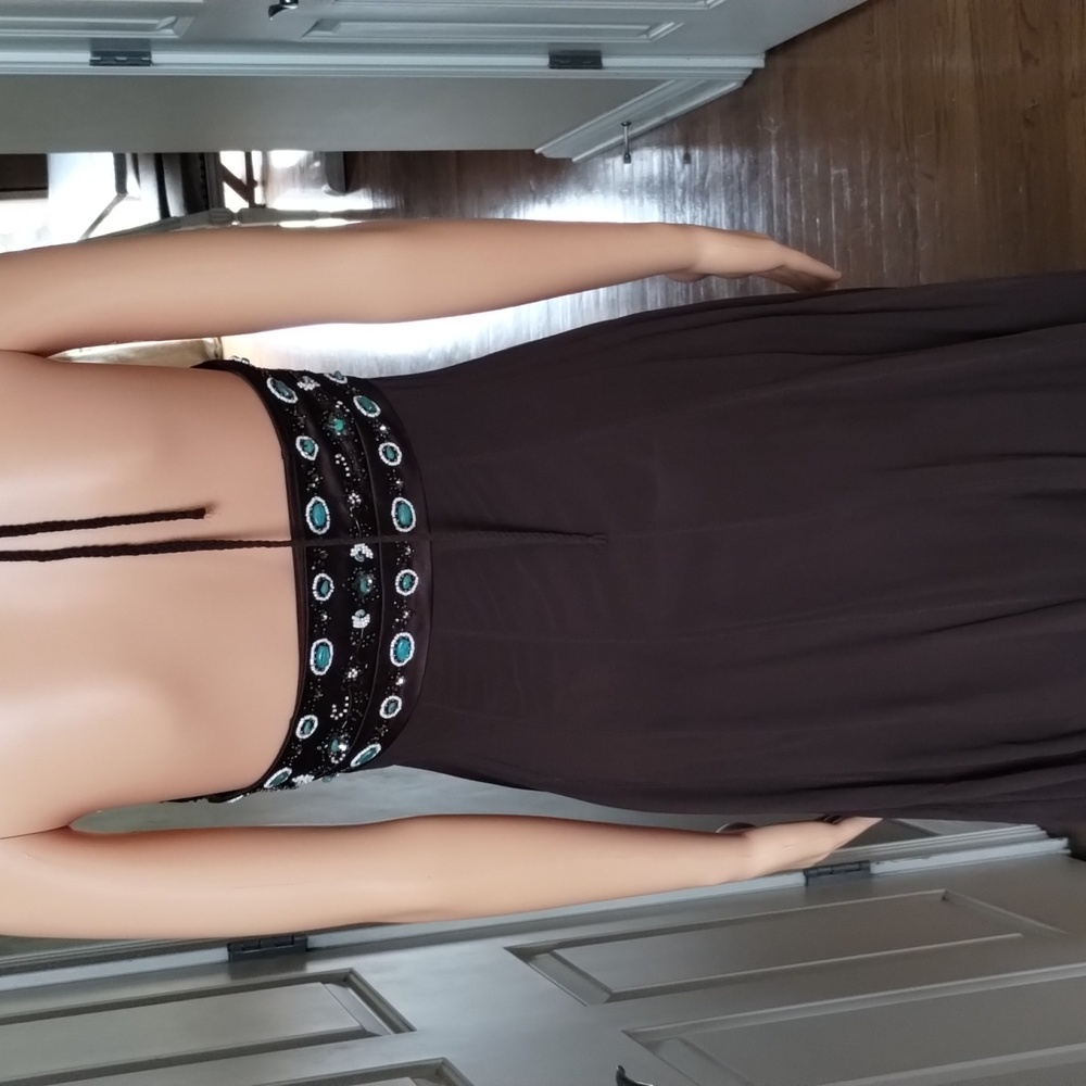 Elegant Brown Sue Wong 100% Silk Halter Dress - Picture 4 of 16